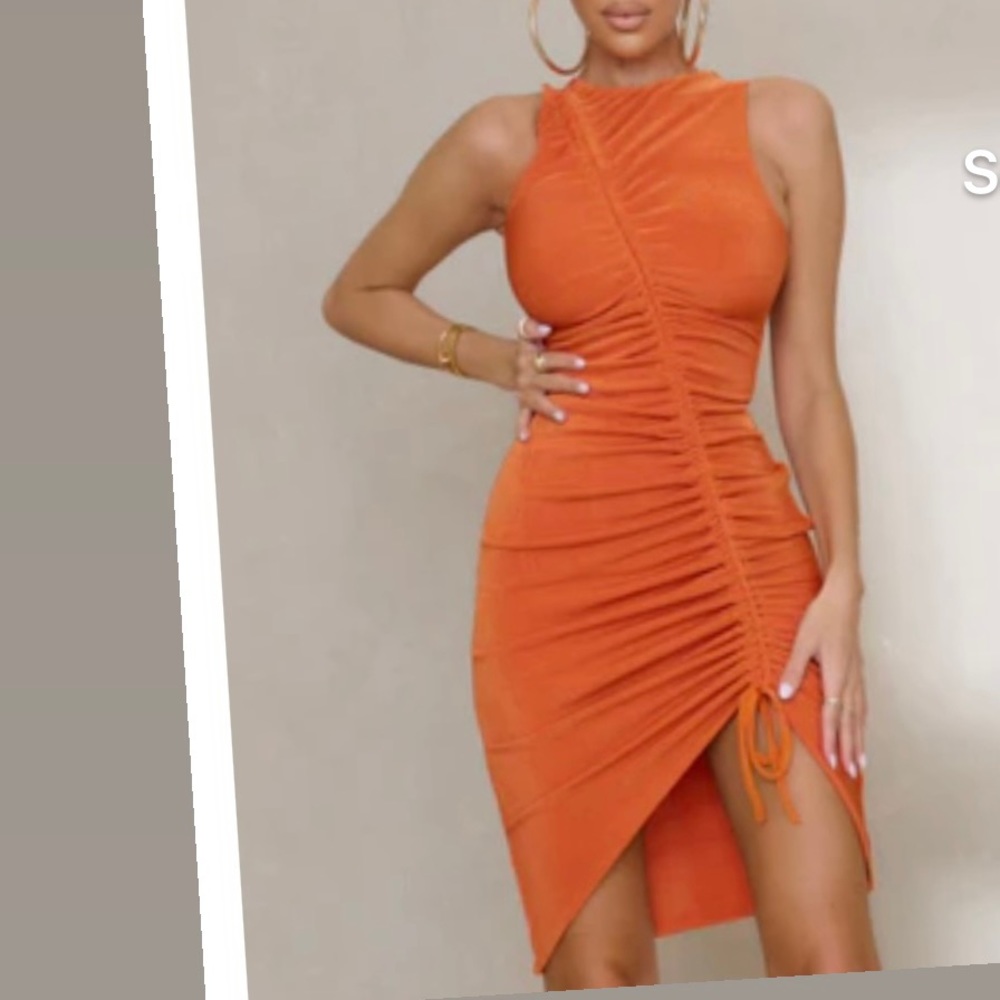 Very Burnt Orange Mini Ruch dress!